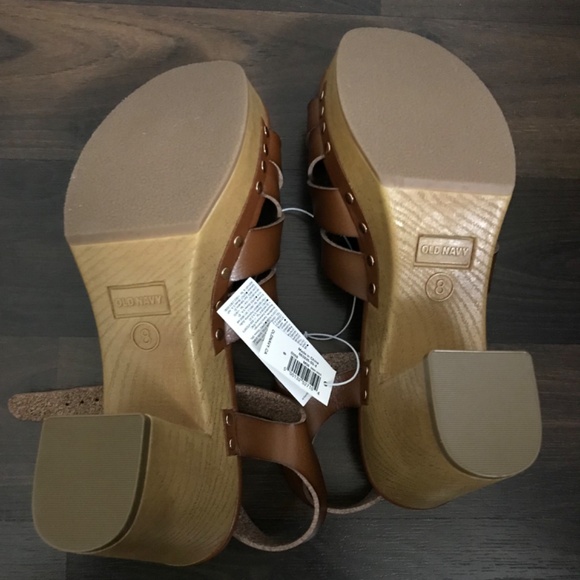 NWT Old Navy Women's Platform Faux Leather Clog Sandals Size 8 Cognac Brown - Picture 8 of 11
